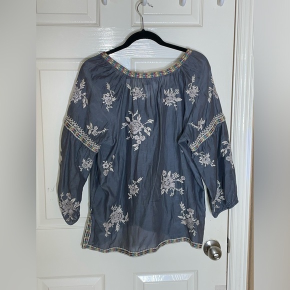 JOHNNY WAS Workshop Sophia Tie-Neck Embroidered Peasant Blouse Small  $245‌‌‌‌ - Picture 5 of 8